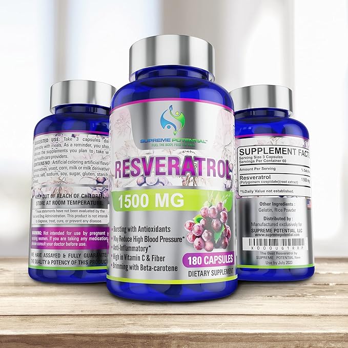 100% Pure Resveratrol Extract for Anti-Aging & Heart Health - 1500mg Maximum Strength (1)-Velvo Beauty