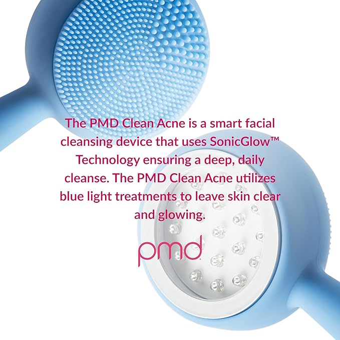 PMD Beauty Facial Cleansing Brush - Smart Silicone Brush with Blue Light Treatment - SonicGlow Vibration - Waterproof Device for Acne-Velvo Beauty