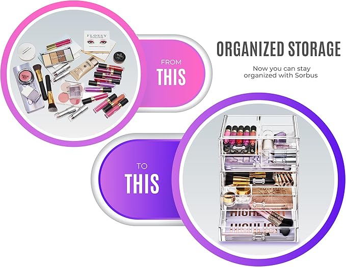 Sorbus Acrylic Makeup Organizer - Organization and Storage Case for Cosmetics Make Up & Jewelry - Big Clear Makeup Organizer for Vanity, Bathroom, College Dorm, Closet, Desk (4 Large, 2 Small Drawers)-Velvo Beauty