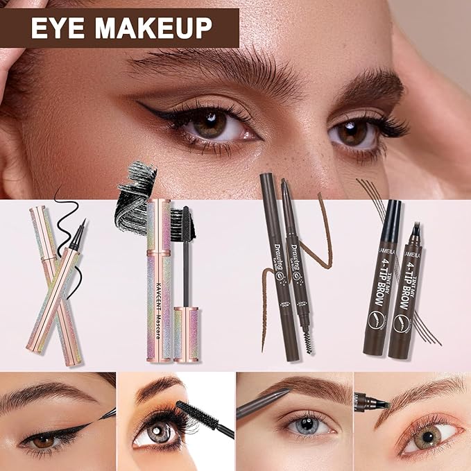 All in One Makeup Kit Makeup Kit for Women Full Kit Multipurpose Makeup ，eyeshadow、 liquid foundation,Loose powder,Eyebrow pencil,4-color lip gloss set-Velvo Beauty