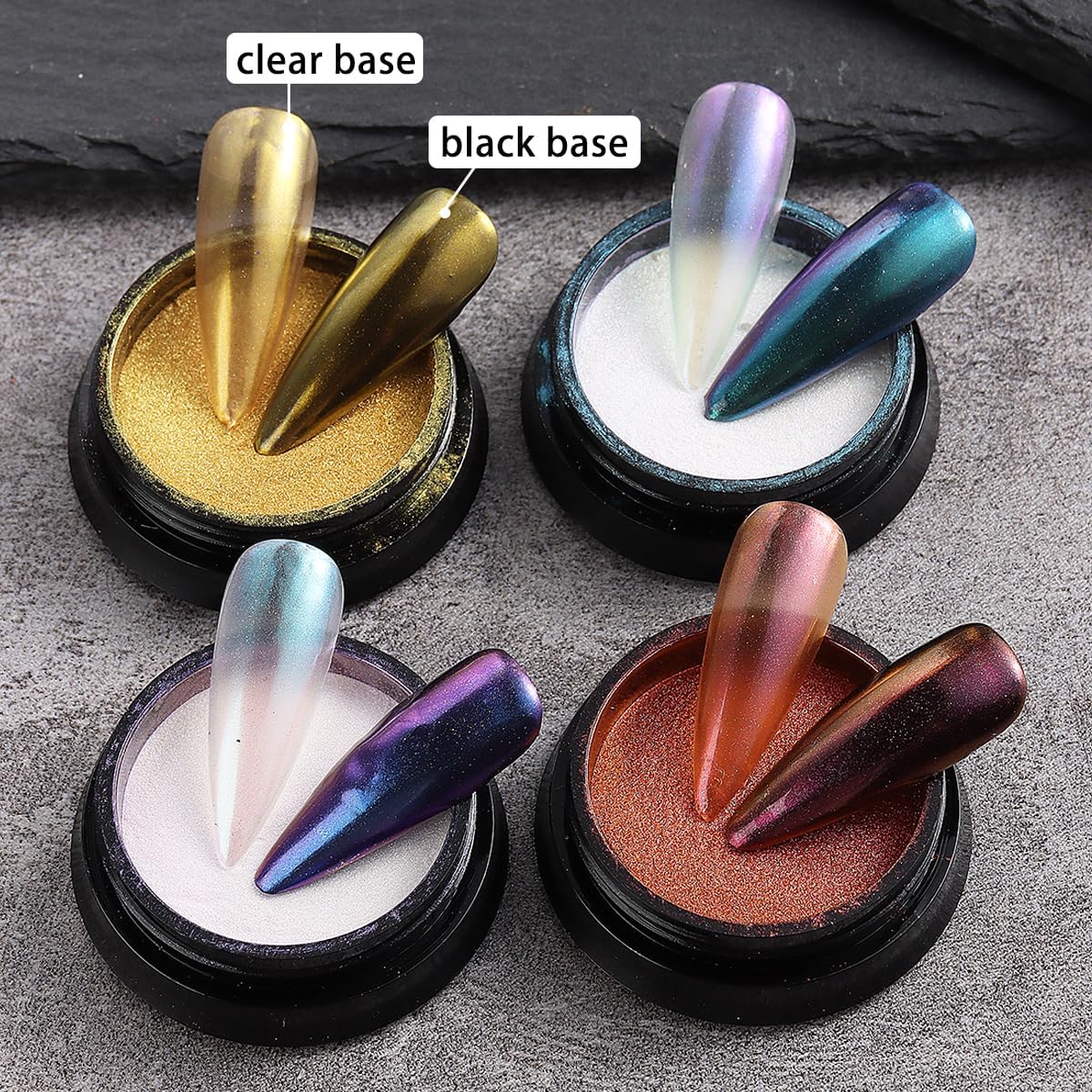 Chameleon Chrome Nail Powder, 10 boxes Pink Purple Aurora Chrome Powder, Gold Silver Holographic Nail Powder, Metallic Mirror Pigment for Nails, Rubbing Dust Manicure Glitter Set-Velvo Beauty