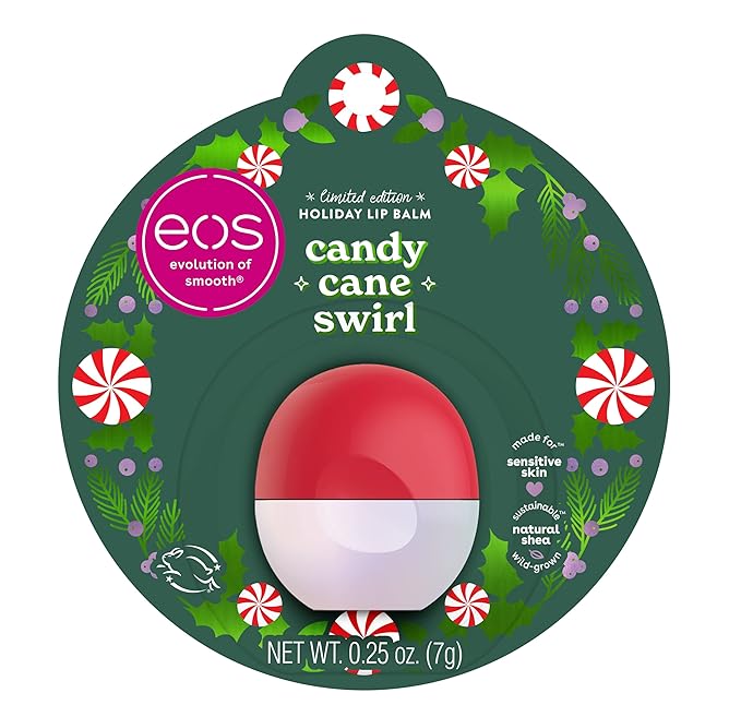 Eos Limited Edition Holiday Lip Balm, Candy Cane Swirl, Christmas Gifts & Stocking Stuffers, Lip Care Products, 0.25 oz-Velvo Beauty