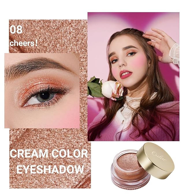 Oulac Warm Peach Glitter Cream Eyeshadow also as Highlighter, Large Capacity with Moisturizing Smooth Formula. Highly Pigmented Shimmer Eye Makeup.Waterproof,6g (08)-Velvo Beauty