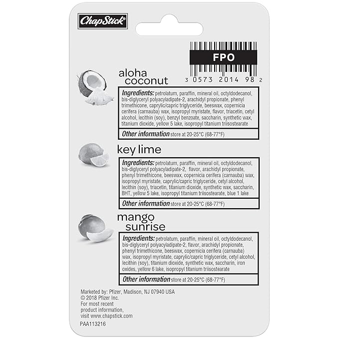 ChapStick Tropical Paradise Collection Mango, Lime and Coconut Lip Balm Tubes Variety Pack for Lip Care - 0.15 Oz (Pack of 3)-Velvo Beauty