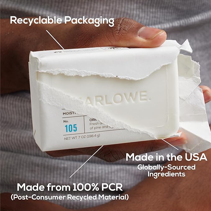 MARLOWE. No. 105 Bar Soap for Men 7 oz, Moisturizing Body Soap, Nourishing & Refreshing with Natural Extracts, Shea Butter, Olive Oil & Green Tea Extracts, Original Sage & Fir Scent-Velvo Beauty