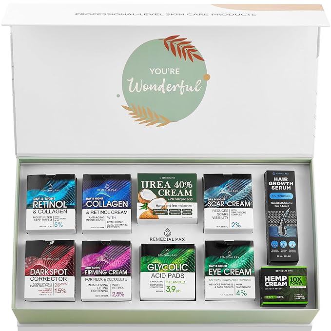 Skincare Gift Set, 10 Anti-Aging Beauty Products for Women & Men, Facial Creams & Moisturizers, Hair Growth Serum, & Hemp Cream, for Hair, Neck, Dark Spots, Scars, Dark Circles, & Dry Skin-Velvo Beauty