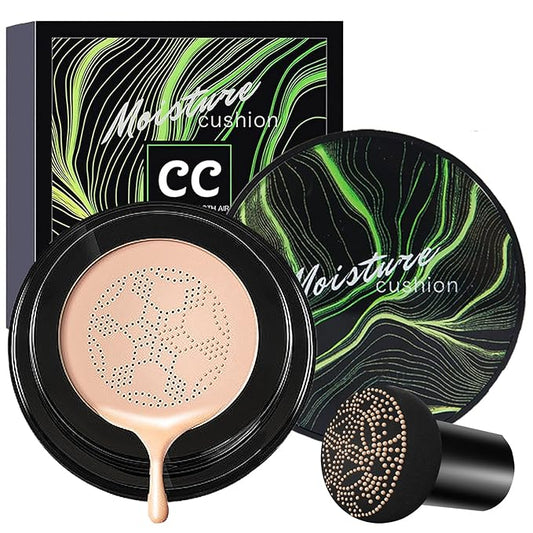 Mushroom Head Air Cushion CC Cream Foundation,QIUFSSE Mushroom Head Foundation BB Cream Makeup Foundation Concealer Brighten Long-lasting Oil Control and Moisturizing-Natural-Velvo Beauty