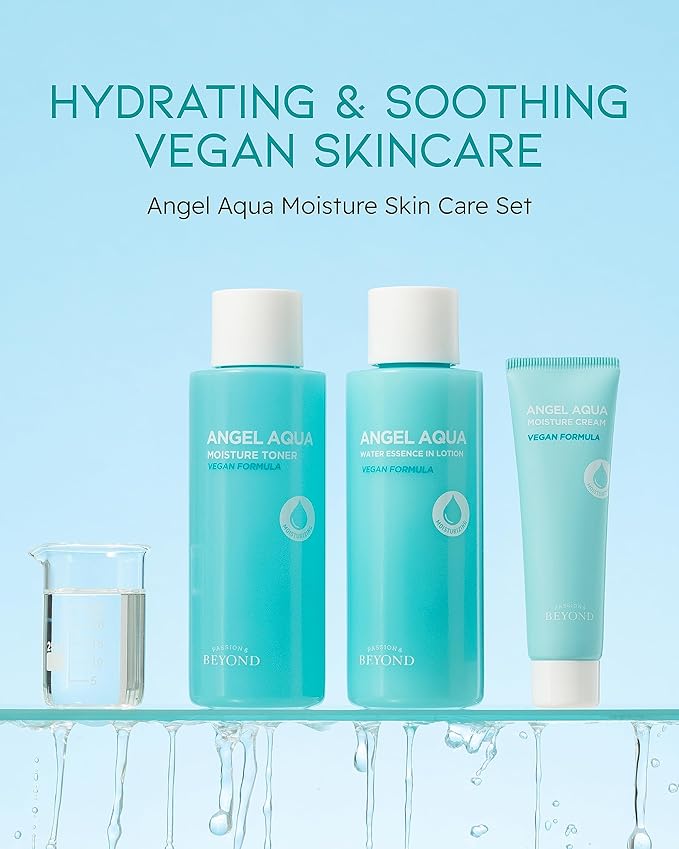 BEYOND Angel Aqua Moisture Skincare Set (Skincare Set, 11.2fl oz , 3-Piece Set) - Vegan Formula Korean Skin Care for Dry & Rough Skin , Hyaluronic Acid, Cica, Pantenol-Velvo Beauty
