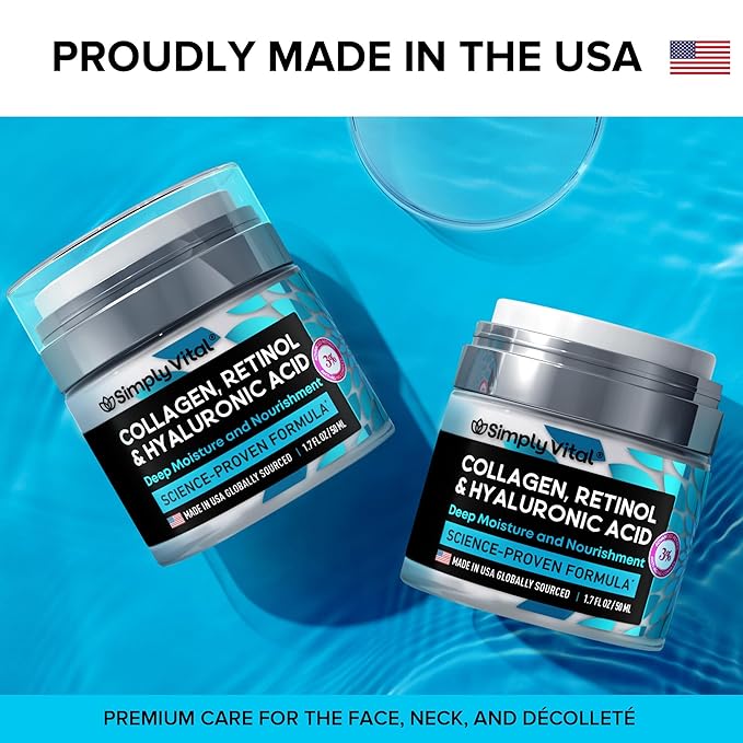 SimplyVital Collagen Face Moisturizer - Anti-Aging Retinol Cream for Face, Neck & Décolleté with Hyaluronic Acid - Made in USA, Daily Moisturizer Face Cream, 2-Pack-Velvo Beauty