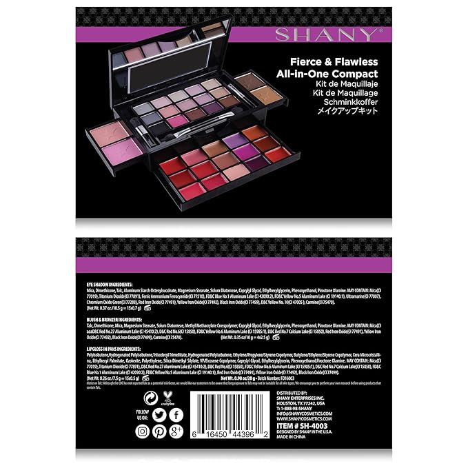 SHANY Fierce & Flawless All-in-One Makeup Set Compact with Mirror, 15 Eye Shadows, 2 Bronzers, 2 Blushes and 15 Lip/Eye Glosses, Makeup Applicators, Premium Giftable Packaging-Velvo Beauty
