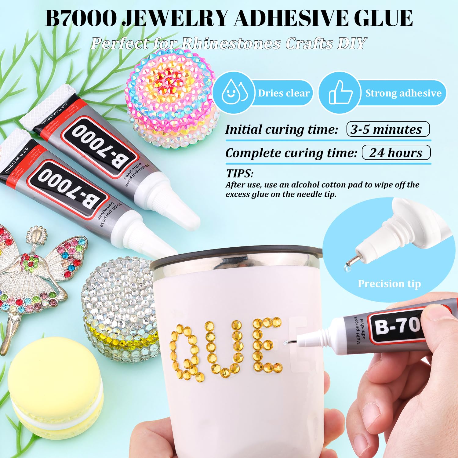 6000Pcs Resin Rhinestones for Bedazzling with 3Pcs B7000 Jewelry Glue, 1 Box Golden Flatback Rhinestones for Crafting Crafts DIY, Crystals Gems for Clothing Shoes Tumblers Nail Art Makeup-Velvo Beauty