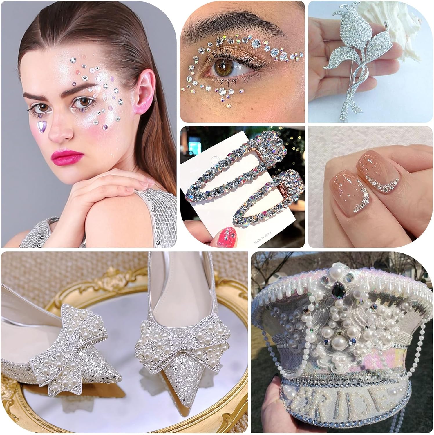 Flatback Rhinestones Half Pearls for Crafting, 1.6-4mm White Glass Rhinestones and 1.5-6mm Small Pearls for Bedazzling, Clothes and Nails Art-Velvo Beauty