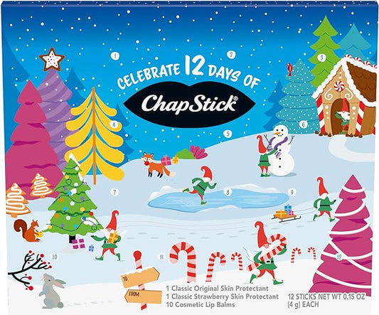 ChapStick 12 Days of Holiday Advent Calendar Lip Balm Gift Set - 0.15 Oz-Velvo Beauty