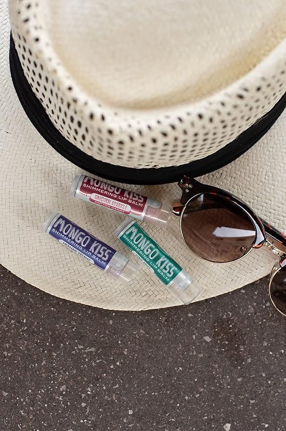 Mongo Kiss Shimmering Lip Balms (6 tubes, 2 packs) by Eco Lips 100% Natural Lip Balms featuring Organic Mongongo Oil, Cotton Candy, Sherbet and Blueberry Pie flavors - Made in USA.-Velvo Beauty