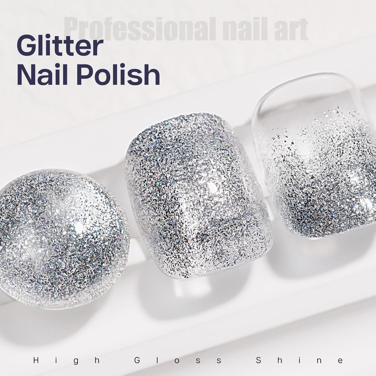 MIZHSE Quick Dry Glitter Silver Nail Polish, Classic Nail Polish Air Dry Fast, 15ml High Glossy Sparkly Shiny Shimmery Nail Art Salon Manicure Home-Velvo Beauty