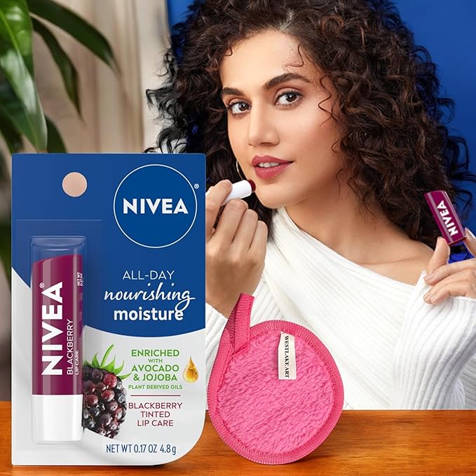 Lip Balm Hydrating, 0.17 Oz, Bundled with Westlake Art Makeup Cleansing Cloth, Enriched with Avocado & Jojoba for Soft, Smooth Lips, Hydrating Lip Balm, Blackberry Scent, Lip Balms & Moisturizers~ [P-Velvo Beauty