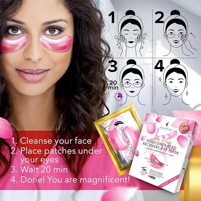 SWISSÖKOLAB Under Eye Patches For Puffy Eyes 24k Gold Eye Mask Dark Circles And Puffiness Collagen Eye Gel Pads Moisturizing & Reducing Wrinkles Anti-Aging Hyaluronic Acid (Japanese Series)-Velvo Beauty