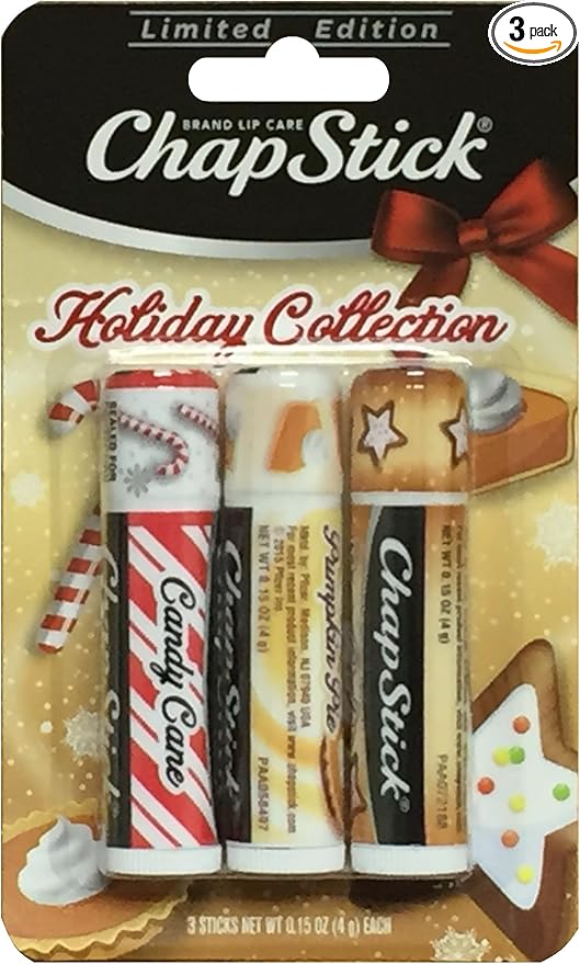 Chapstick Holiday Collection Limited Edition - Pumpkin Pie, Sugar Cookie, Candy Cane 3 Count .15 OZ-Velvo Beauty