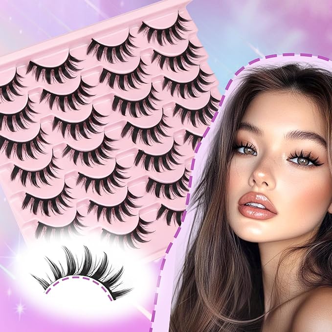 Losha Lashes Spiky Manga Lashes 14 Pairs Anime False Eyelashes 8D Wispy Asian Eye Lashes Pack Natural Soft Fake Eyelashes (Cutes Only)-Velvo Beauty