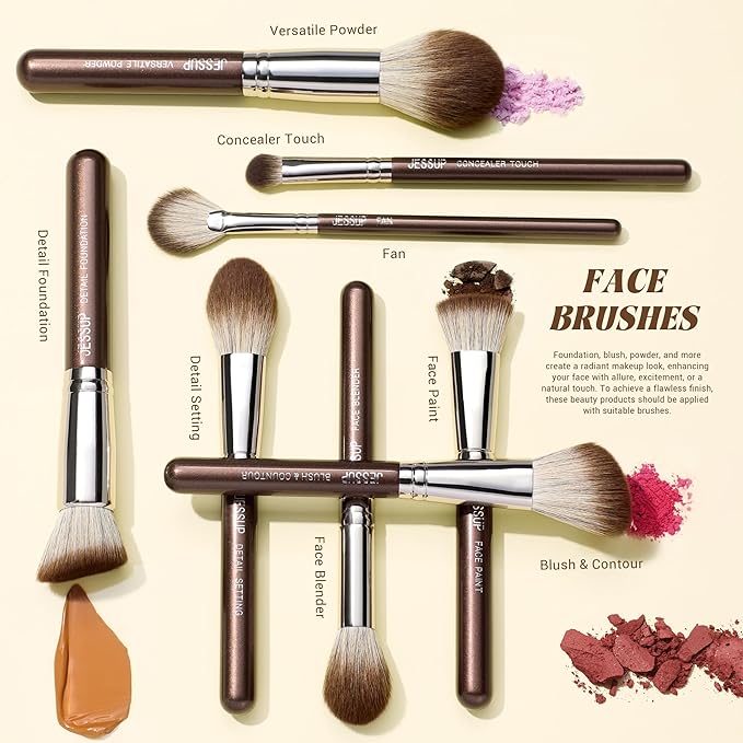 Jessup Makeup Brushes Set Professional 25pcs Premium Synthetic Make up Brushes for Foundation Eyeshadow Blending Concealer Blush Contour Bronzer Eyeliner Eyebrow, Shimmer Brown T511-Velvo Beauty