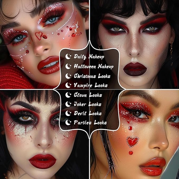 UCANBE Red Eyeshadow Makeup Palette, 15 Colors Burgunry Gray Silver Shimmer Matte Glitter Metallic Eye Shadow Pallet, Pigmented Make Up Kit for Halloween Parties Christmas Joker Vampire Clown-Velvo Beauty