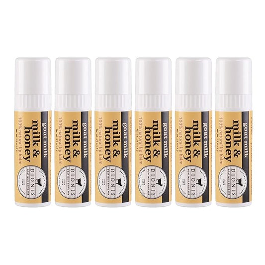 Dionis - Goat Milk Skincare Milk & Honey Scented Lip Balm - Set of 6 (0.28 oz) - Made in the USA - Cruelty-free and Paraben-free-Velvo Beauty