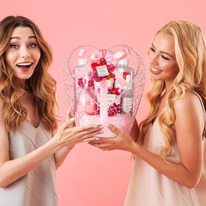 Gift Basket For Women, Mother's Day Gift for Mom Spa Set Lily & Peony Home Spa Set, Beauty Personal Care Set Jojoba Oil, Spa Self Care Kit, Bath Body For Thank You, Birthday, Mom, Anniversary Gift-Velvo Beauty