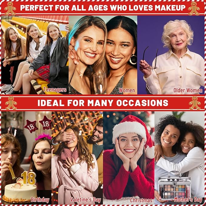 Makeup Kit for Women Full Kit - Eyeshadow Palette, Lipsticks, Lipgloss, Blushes, Contour, Highlighters, Makeup Pencil, False Eyelashes, Re-usable Train Case Gift Set for Teen Girls Starters Pros-Velvo Beauty