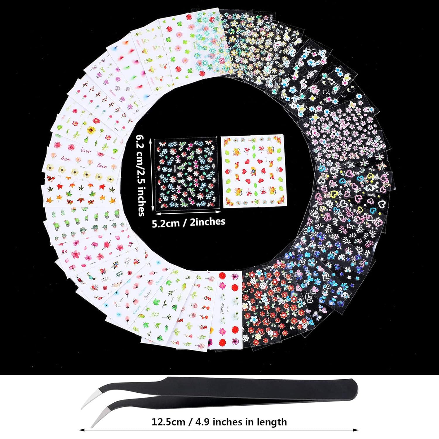 Blulu 5000 Pcs Flower Nail Stickers 100 Sheets 3D Self Adhesive Nail Stickers Multi Design Decals Multicolor Flower Manicure Decals with Tweezer(Retro Floral Series)-Velvo Beauty