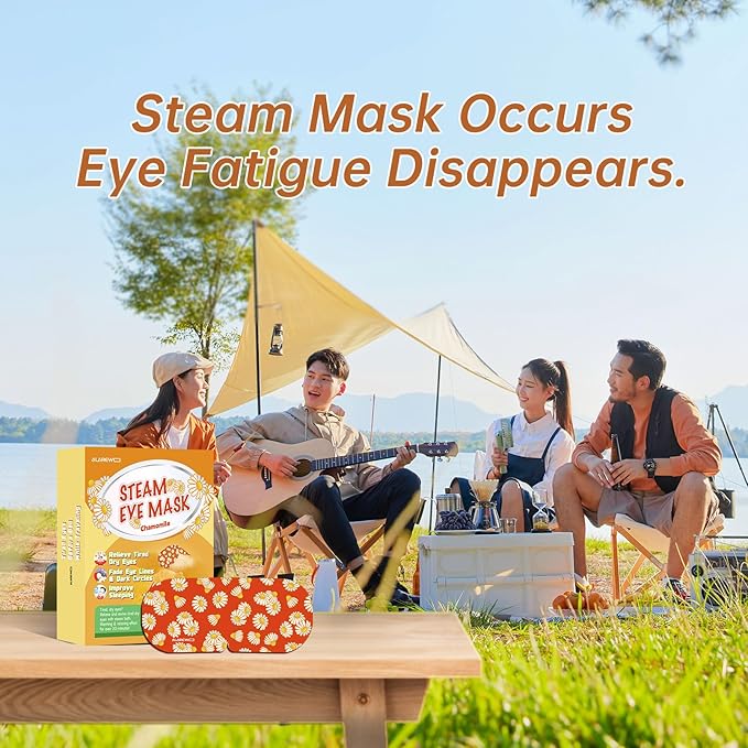 Steam Eye Mask Self Heating Moist Eye Compress Disposable SPA Warm Eye Mask 10 Packs for Dry Eyes, Eye Fatigue, Stress Relief, Soothing Headache Travel Trouble Sleeping (Chamomile)-Velvo Beauty