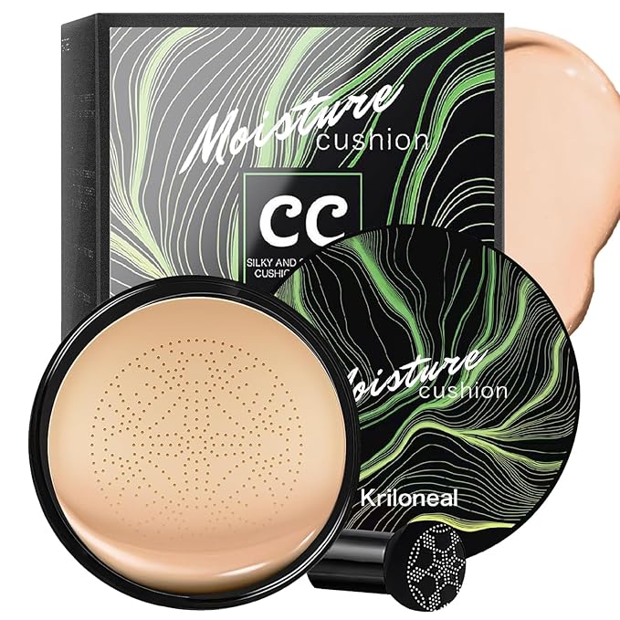 CC Cream Foundation Mushroom Head Air Cushion Face Makeup Moisturizing Concealer Waterproof Oil Control Long-Lasting Nude Makeup Even Skin Tone for All Skin Types (Nature)-Velvo Beauty