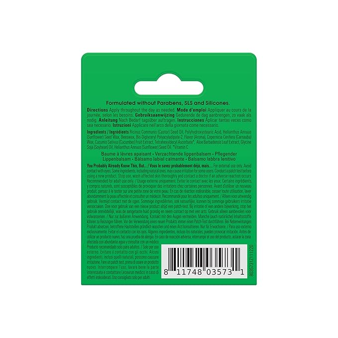 Yes To Cucumber Soothing Lip Balm, Hydrating Non-Sticky Salve That Calms Dry Cracked Lips, Locks In Moisture & Glides On Smoothly, With Aloe Vera & Castor Oil, Natural & Cruelty Free, 0.15 Oz, 3-Pack-Velvo Beauty