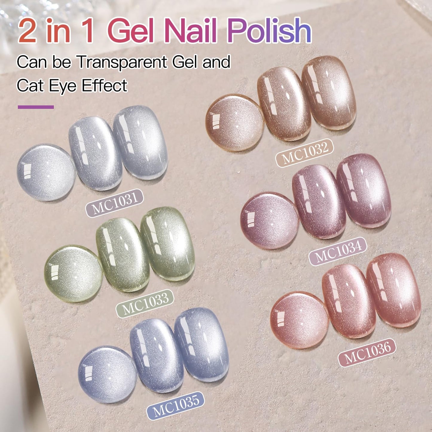 Double Rhythm 6 Colors Cat Eye Gel Polish Set Shimmer Glitter with Magnet Holographic Reflective Magnetic UV Nail Art Kit (Jelly Glass Silver Nude Pink-6-Kit 24)-Velvo Beauty