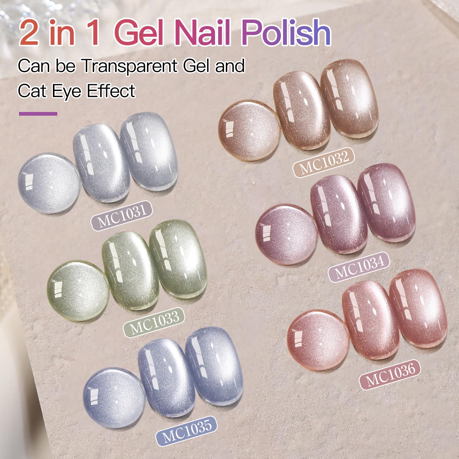 Double Rhythm 6 Colors Cat Eye Gel Polish Set Shimmer Glitter with Magnet Holographic Reflective Magnetic UV Nail Art Kit (Jelly Glass Silver Nude Pink-6-Kit 24)-Velvo Beauty