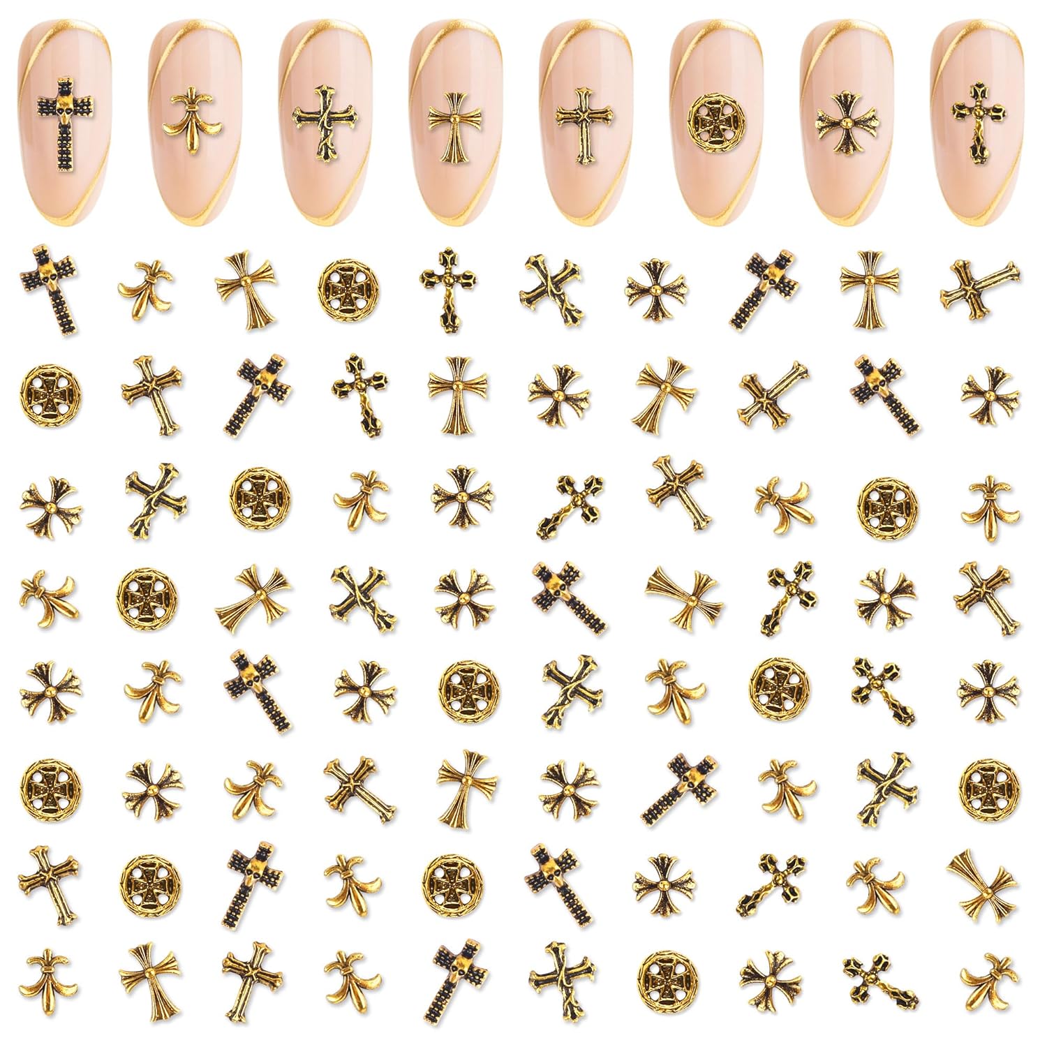 Artdone Nail Art Studs Kit, 3D Gold Cross Nail Charms and Star Gems Bulk Nail Jewels Shiny Crosses for DIY Professional Manicures Decoration-Velvo Beauty