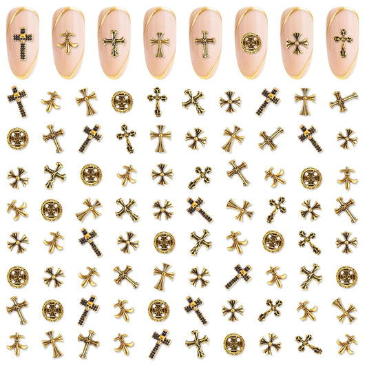 Artdone Nail Art Studs Kit, 3D Gold Cross Nail Charms and Star Gems Bulk Nail Jewels Shiny Crosses for DIY Professional Manicures Decoration-Velvo Beauty