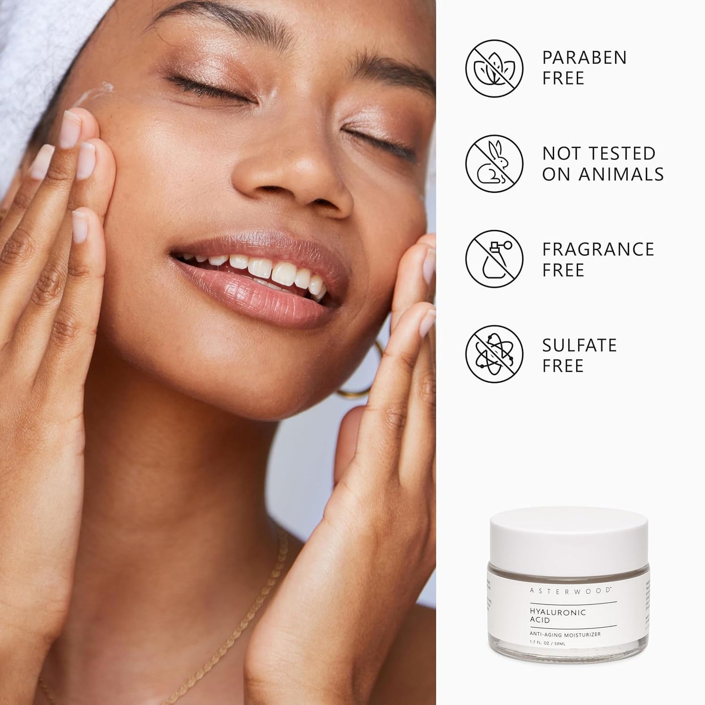 Asterwood Hyaluronic Acid Moisturizer - Anti-Aging, Wrinkle Reducing, Moisturizing, Hydrating - Fragrance-Free, Non-Comedogenic - 1.7 Fl Oz-Velvo Beauty