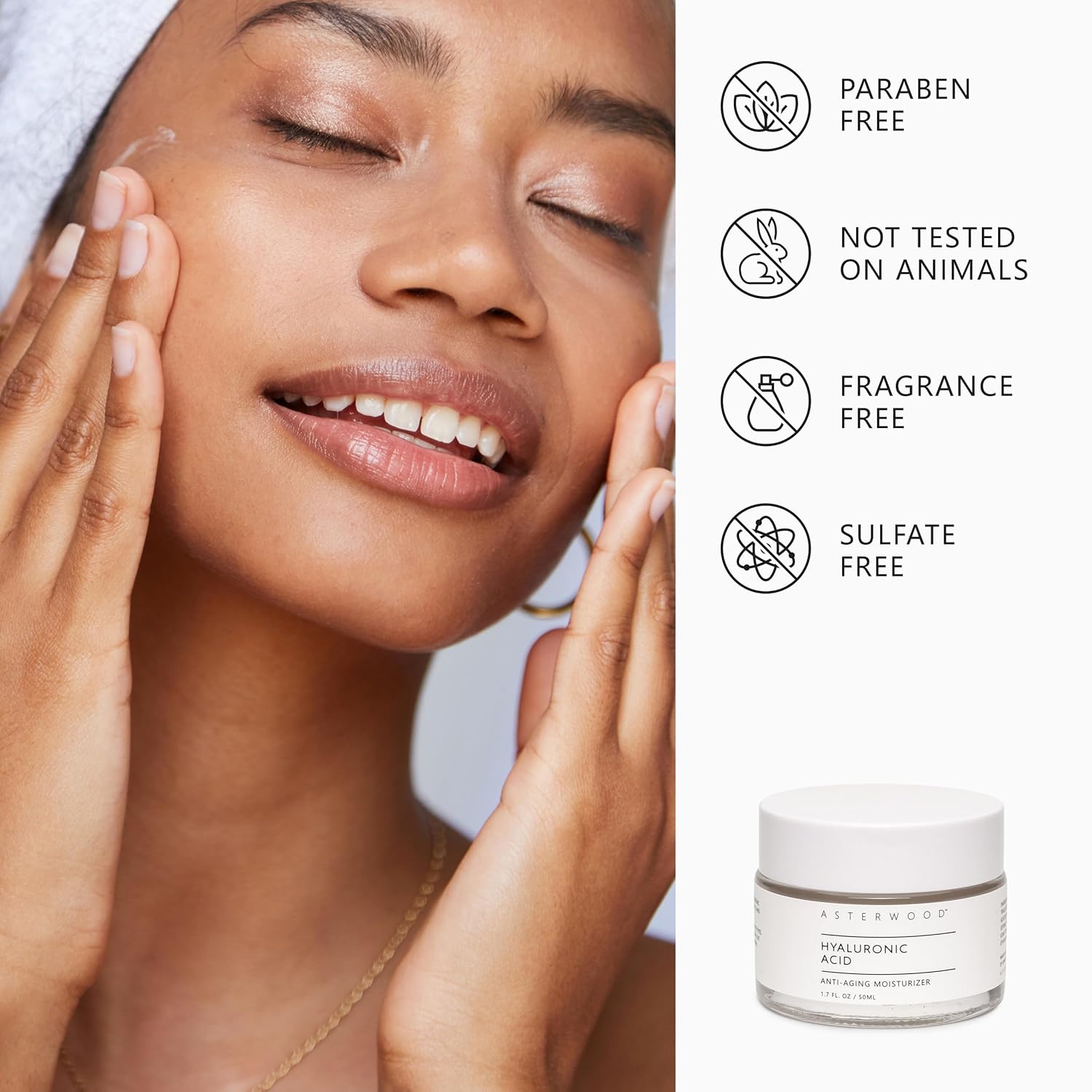 Asterwood Hyaluronic Acid Moisturizer - Anti-Aging, Wrinkle Reducing, Moisturizing, Hydrating - Fragrance-Free, Non-Comedogenic - 1.7 Fl Oz-Velvo Beauty