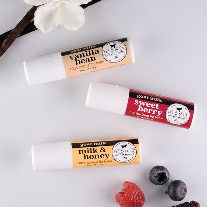 Dionis Goat Milk Skincare Warm & Sweet Lip Balm Gift Set - Beeswax, Shea Butter & Coconut Oil Lip Care Products Made in The USA - Cruelty Free Lip Moisturizer For Dry Chapped Lips, 0.28oz 3 Pack-Velvo Beauty