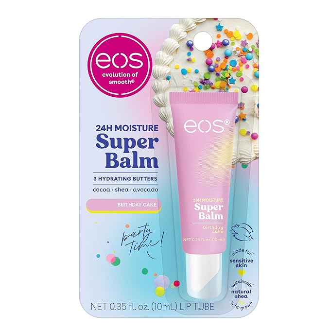 eos 24H Moisture Super Balm- Birthday Cake, Lip Mask, Day or Night Lip Treatment, Made for Sensitive Skin, 0.35 fl oz-Velvo Beauty