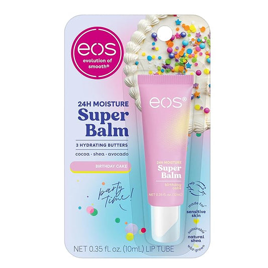 eos 24H Moisture Super Balm- Birthday Cake, Lip Mask, Day or Night Lip Treatment, Made for Sensitive Skin, 0.35 fl oz-Velvo Beauty