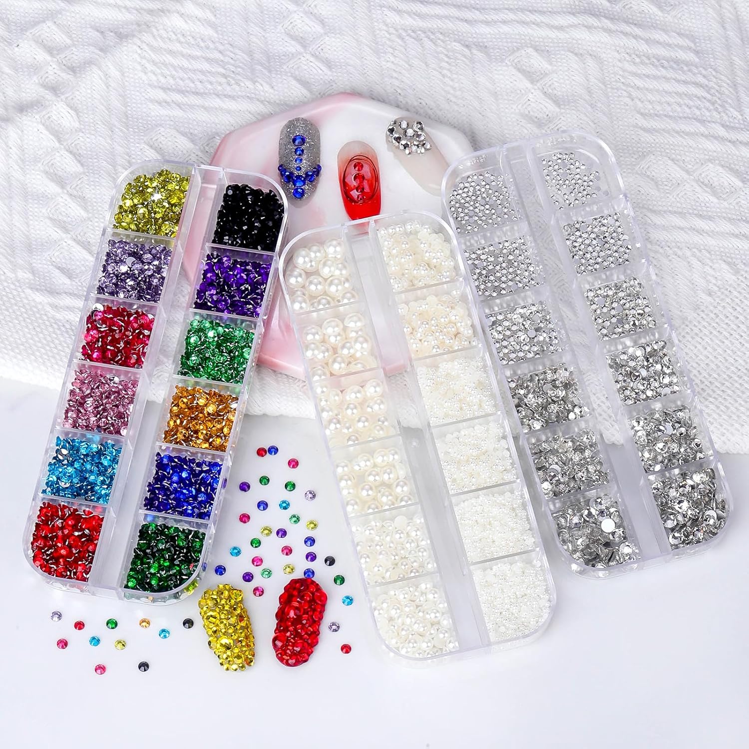 Flatback Rhinestones Half Pearls for Crafting, 1.6-4mm Colorful Rhinestones and 1.5-6mm Small Pearls for Bedazzling, Clothes and Nails Art-Velvo Beauty
