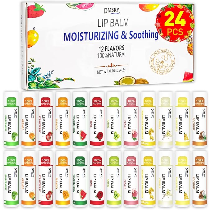 DMSKY 24 Pack Lip Balm, Natural Lip Balm Bulk with Vitamin E and Coconut Oil, Moisturizing Soothing Chapped Lips, Gifts for Women Stocking Stuffers Party Favors-Velvo Beauty
