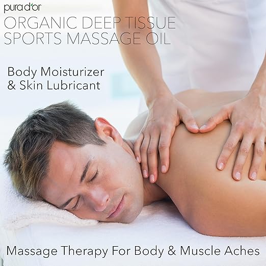 PURA D'OR 16 Oz Organic Deep Tissue Sports Massage - Jojoba, Sunflower, Almond, Grapefruit & Eucalyptus Oils - Alleviate Muscle Soreness-Velvo Beauty