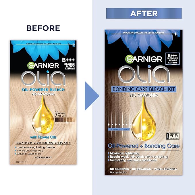 Garnier Hair Color Olia Ammonia-Free Brilliant Color Oil-Rich Permanent Hair Dye, B+++ Bleach Blonde Extreme, 2 Count (Packaging May Vary)-Velvo Beauty
