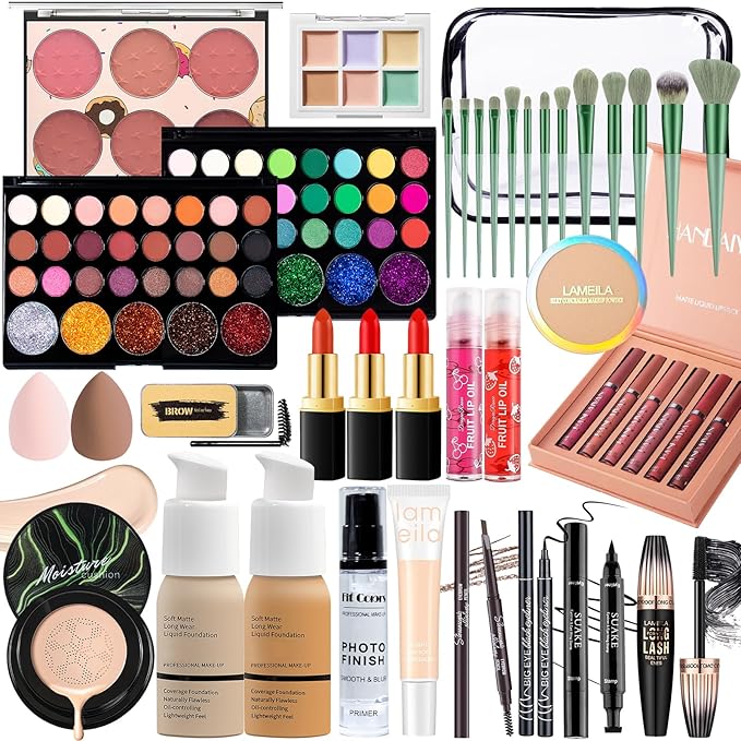 Makeup Set Makeup Set for Women Girls Teens Full Kit, Makeup Present Set for Beginners and Professionals Include Eyeshadow Palettes, Foundation, CC Cream, Liquid Lipsticks Set-Velvo Beauty
