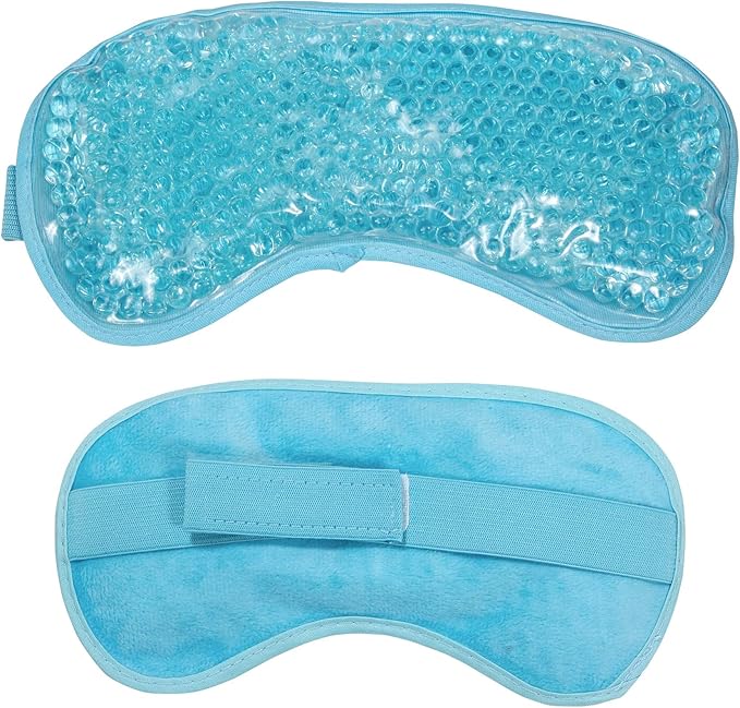 Silk Eye Mask (2packs) for Sleeping, Cooling and Heated Eye Mask, Adjustable Eyeshade Mask Satin Night Travel Gift for Women Men (1silk Eyes Blue mask +1hot&Cold Blue Eyes mask)-Velvo Beauty