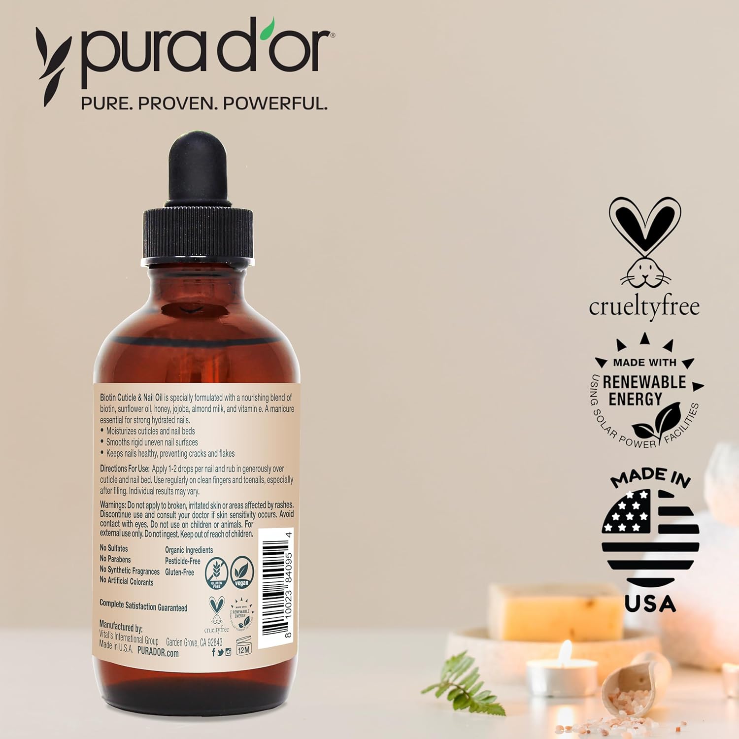PURA D'OR 4 Oz Nail and Cuticle Oil - Nourishing Treatment with Dropper - Natural Blend Enriched with Biotin, Vitamin E, Milk for Nail Growth, Healthy Nail Beds and Great for Acrylic Nails-Velvo Beauty