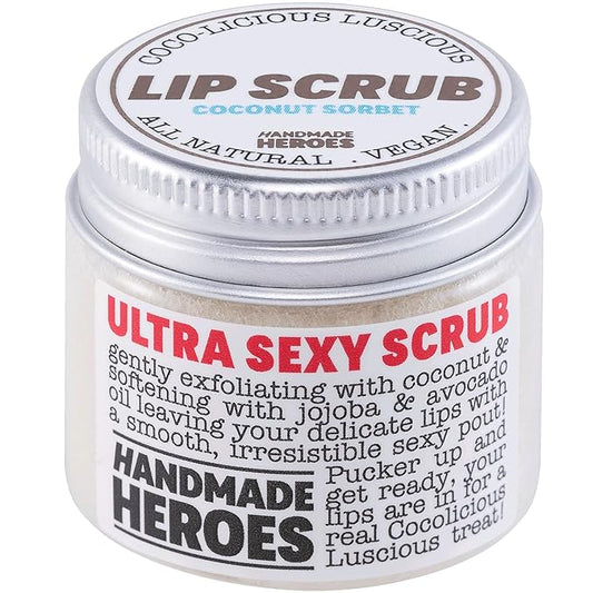 Handmade Heroes 100% Natural Lip Scrub, Vegan Conditioning Coconut Exfoliator - Gentle Exfoliant, Sugar Polish and Scrubber for Chapped Dry Lips, 1oz (Coconut Sorbet)-Velvo Beauty