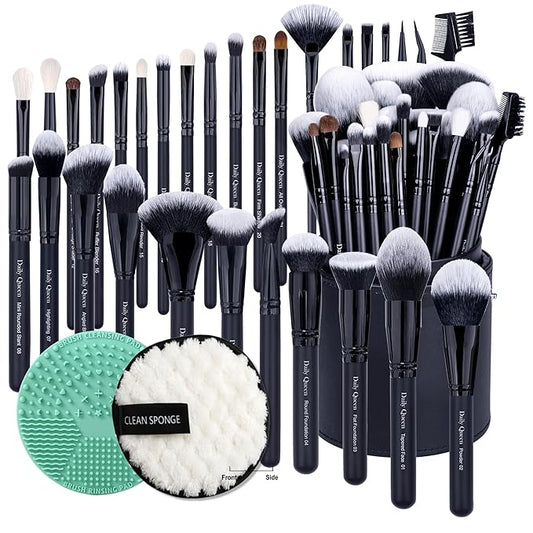 29pcs Black Professional Makeup Brush Set Kabuki Powder Concealers Eye shadows Blush Eyeliner Eyebrow Contour Eye blending Brushes (29pcs brush +barrel+brush cleaner+face cleaner)-Velvo Beauty
